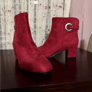East 5th Red Ankle Boots with Silver Accent